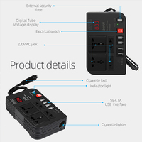 Convertidor de Corriente para Auto de 300W de Alta Potencia, DC 12V a 220V, Multifunción, 4 Puertos USB, Material ABS Negro