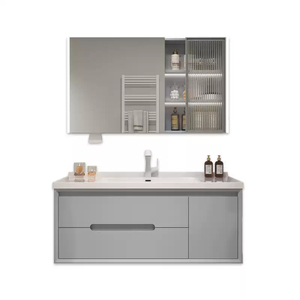 Luxury Modern Furniture Design <b>Floating</b> Rock Stone Countertop Ceramic Sink Bathroom Cabinet LED Mirror Vanity Set with <b>Drawers</b> - Product Image 4