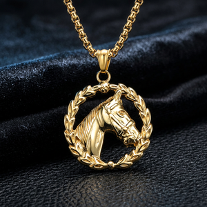 Collier pendentif tête de cheval en acier inoxydable, unisexe, design animal du zodiaque, bijoux de mode fabriqués à Dongguan - Product Image 1