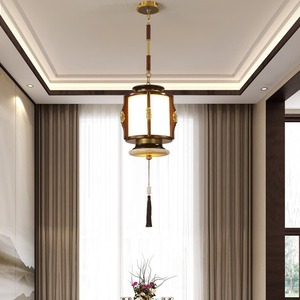 All-Copper Chinese Style Pendant <b>Light</b> for <b>Dining</b> Room Zen-Inspired Entryway Ebony Wood Hallway Staircase Pendant Lighting - Product Image 5