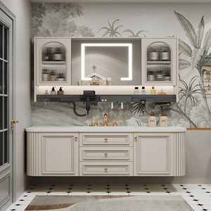 Mueble de Baño Minimalista Francés de Lujo con Lavabo Individual, Espejo Inteligente, Lavabo de Cerámica, Gabinete con Espejo Incluido, para Uso en Hoteles - Product Image 1