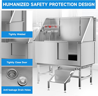 Station de bain pour chiens Kangdarpet 50L en acier inoxydable 304 commercial, avec escalier antidérapant à gauche, baignoire pour animaux de compagnie, salle de bain pour chiens et chats