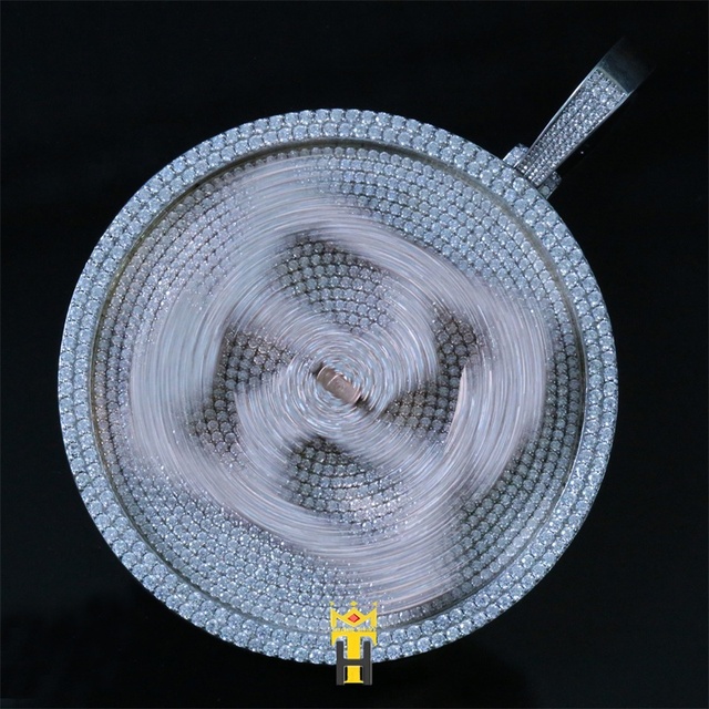 Rose Gold White Gold Plated Two Tone Iced Out Cz Diamond Number Charm Spinning Disc Pendant