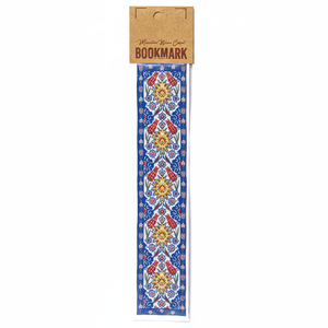 Marcapáginas de tela con diseño de tulipán turco, alfombra en miniatura de cerámica, tejido, azul y rojo - Product Image 2