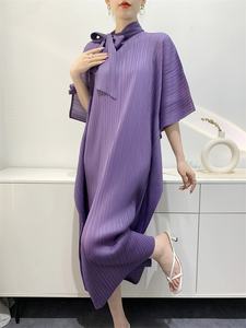 Модные Женские Элегантные платья высокого качества, Свободные плиссированные однотонные платья с воротником-шарфом, коллекция летних платьев для женщин - Product Image 6