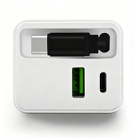 Cargador de Pared Rápido PD de 65W con Cable Retráctil, 2 Puertos USB-C y 1 Puerto USB-A, Protección OTP para Reloj Inteligente, Teléfono Móvil y Portátil