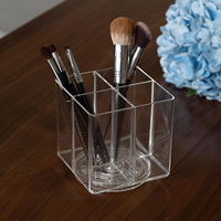 Support rotatif transparent pour pinceaux de maquillage avec 4 compartiments, boîte de rangement pour pinceaux cosmétiques à rotation 360° pour table de toilette