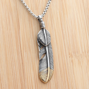 Collar con colgante de pluma de acero inoxidable para hombre, diseño de animales retro punk, joyería de moda, cadena larga en tono plateado 280112 - Product Image 3