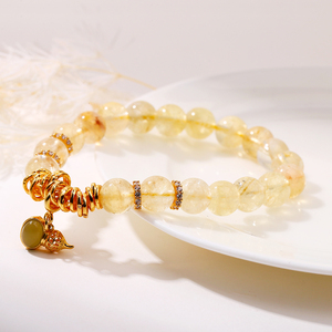 Jd Đá Quý Thời trang năng lượng pha lê hạt Strand đồ trang sức <span class=keywords><strong>Bangle</strong></span> 3A tự nhiên Citrine sỏi bị hỏng Bạc bầu Vòng đeo tay - Product Image 3