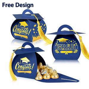Boîte à bonbons personnalisée pour fête de remise de diplôme, en forme de casquette, pour <span class=keywords><strong>la</strong></span> saison des diplômes, boîte cadeau de chocolats avec pompon - Product Image 1