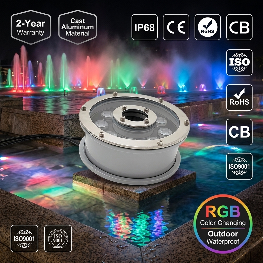 Factory Wholesale Dimmable Round IP68 Underwater Aluminum RGB Color Changing Led Swimming Pool Fountain Light