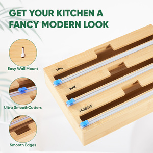 Bamboo 3-in-1 Foil and <b>Plastic</b> Wrap Dispenser with Cutter Kitchen <b>Drawer</b> Organizer for Foil Wax & <b>Plastic</b> Wrap - Product Image 5