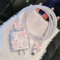 Protecteur de Chargeur de Téléphone en Gros 18W 20W Kawaii Mignon Cartoon 3D Papillon Rose à Colle Coulée