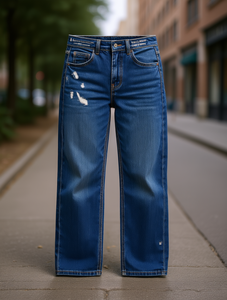 Jeans de mezclilla para mujer, de pierna recta, cintura media, lavado desgastado, estilo casual, 100% algodón, ajuste vintage, con roturas, para primavera. - Product Image 2