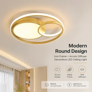 Plafonnier LED rond moderne en or, en fer et acrylique, télécommande, variateur de lumière, trois couleurs, montage en surface, pour salon, chambre à coucher - Product Image 2