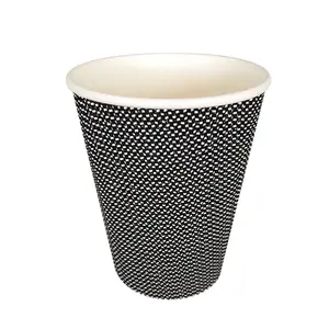 8oz 12oz 16oz Einweg Doppel wand Ripple Wall Paper Cup Takeout Kaffeetasse mit Deckel