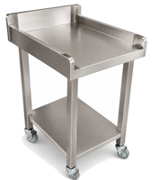Table de travail mobile ronde en acier inoxydable pour la restauration et la transformation alimentaire avec roulettes et étagère inférieure