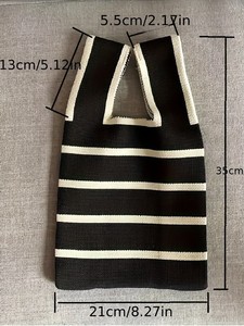 Bolso de mano de punto con bloques de color y rayas horizontales, informal, portátil, para mujer, para uso diario al aire libre - Product Image 2