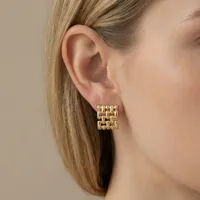 Boucles d'oreilles pendantes géométriques minimalistes pour femmes, en laiton plaqué or, tendance, découpées en forme carrée, vente en gros promotionnelle