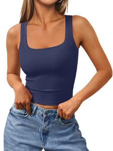 Bulk 2025 camisetas sin mangas acanaladas para mujer cuello cuadrado recortado sin mangas ropa de entrenamiento de verano logotipo personalizado - Product Image 6