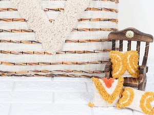 Funda de Cojín con Flecos de Color Amarillo Mostaza y Marfil, Textura Tufted a Mano, Estilo Boho, Decoración para el Hogar, Precio al por Mayor - Product Image 3