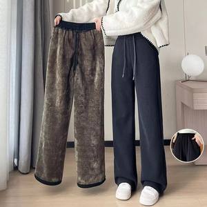 <b>Women</b> Thick Plush <b>Warm</b> Pants High Waist Corduroy Long Straight Pants <b>Women</b> Fashion Drawstring Casual <b>Trousers</b> - Product Image 2