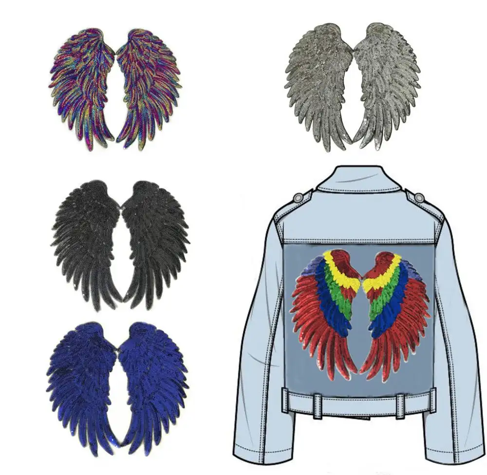 2020 kanatları sequins işlemeli bez çıkartmalar DIY giyim aksesuarları payet arma çıkartmalar dekoratif bölümleri pullu kumaş