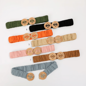 Cinturón elástico con hebilla redonda doble de madera para mujer, cinturón de moda de 5 cm - Product Image 1