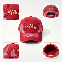 Casquette de baseball américaine rouge brodée de lettres, effet vieilli et déchiré, printemps-été, à large bord, style Dad Hat, polyvalente, effet amincissant pour le visage