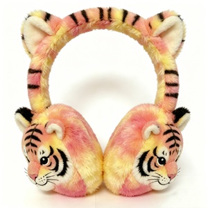 Orejeras de Peluche de Tigre Pastel Personalizadas, Suaves Orejeras de Invierno con Degradado Rosa-Amarillo para Niños, Lindas Orejeras con Cara de Tigre - Product Image 2