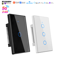 Interruptor de Pared Táctil Inteligente WiFi de Doble Banda 2.4G 5G SIXWGH, Estándar Estadounidense, Tuya Smart Life, Control por Voz, Interruptor de Luz RF433 de 1, 2, 3, 4 Botones