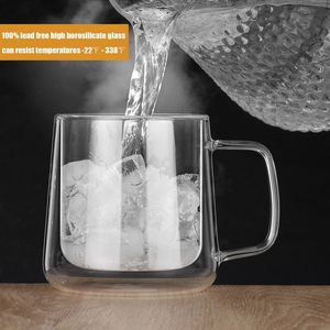 Tazas de Café de Vidrio de 350 ml (12 oz) al por Mayor de Fábrica, Tazas de Vidrio de Doble Pared para Beber, Taza de Café Latte con Asa - Product Image 3