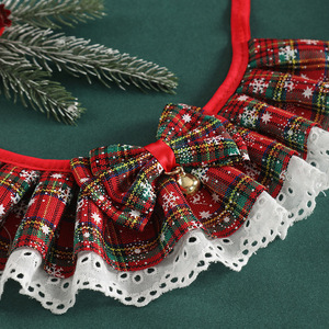 Été/Hiver/Printemps Bavoir pour chat Plaid Nœud papillon Collier en dentelle Pet Cat <span class=keywords><strong>Spit</strong></span> Towel Bib Featuring Animal Pattern Christmas Accessories - Product Image 3