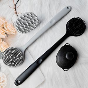 Silicone Bath Brush Long Handle Double Sided Exfoliating Back Scrubbing Massage Brush For Body Cleaning - Product Image 1