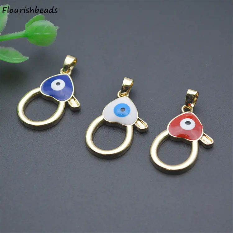 High Quality Nickel Free Anti Fading Gold Plated Metal Brass Evil Eye Heart Lobster Charms Pendants for Necklace
