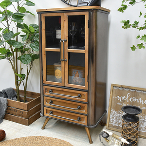 INNOVAHOME <strong>Living</strong> <strong>Room</strong> Solid Wood <strong>Tall</strong> Storage <strong>Cabinet</strong> Black Vintage Rustic Industrial Kitchen <strong>Cabinet</strong> with Glass Doors - Product Image 2