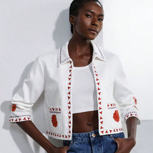 Chaqueta Unisex Blanca de Pato con Diseño Floral en Lona, Largo Regular, Ecológica, Acolchada, Informal, para Fiestas, con Forro de Algodón - Product Image 1