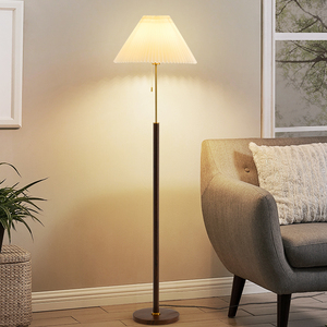 Pleated <b>Floor</b> Lamp Walnut Wood Color Led Light Warm Light Home Living Room Bedroom <b>Sofa</b> Bedside Standing Lamp - Product Image 2