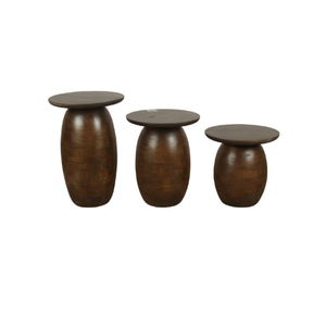 Table d'appoint ronde en bois de manguier massif fabriqué à la main finition marron riche construction durable décorative pour salon chambre - Product Image 2