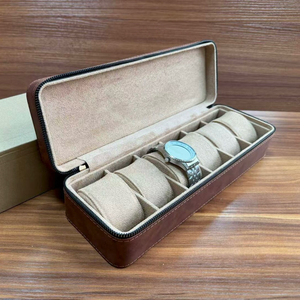 Estuche de Almacenamiento para Relojes de Cuero con Cierre de Cremallera y 6 Compartimentos, Interior de Terciopelo, Impermeable, Portátil, Organizador de Viaje para Relojes de Pulsera, con Logotipo Personalizado - Product Image 5