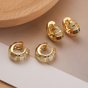 468 cầu vồng hình chữ nhật Zircon Chunky Stud mạ Vàng quyến rũ chống gỉ kẹo màu đồng thau Hoop hợp thời trang hợp thời trang cầu vồng Stud hợp thời trang - Product Image 2