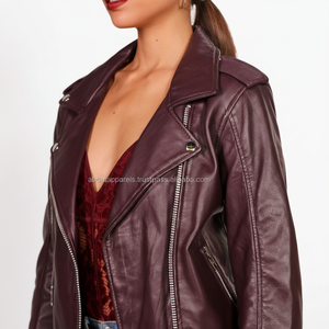 Blouson en cuir pour femme, veste de motard en peau de mouton, à la mode, vente en gros, OEM - Product Image 1