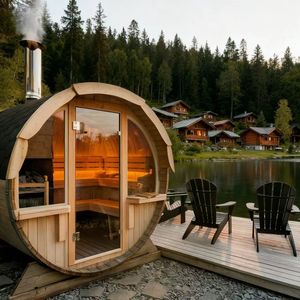 Sauna rond en cèdre Hemlock pour 4 personnes, chauffé au bois, cabine de vapeur extérieure pour villa, usage familial - Product Image 2