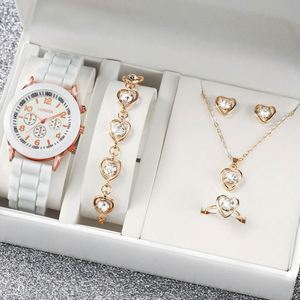 Nouvel ensemble cadeau de luxe 5 pièces pour femme : montre et bijoux avec bague, collier, boucles d'oreilles, bracelet – Métal – Thanksgiving et Nouvel An - Product Image 2