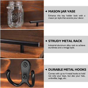 <span class=keywords><strong>Porte</strong></span>-clés et <span class=keywords><strong>porte</strong></span>-lettres mural en bois rustique avec étagère de présentation, décoration d'entrée style ferme, <span class=keywords><strong>porte</strong></span>-clés avec crochets métalliques pour couloir - Product Image 3