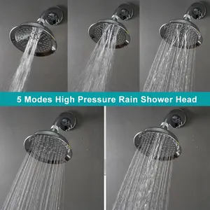Di alta qualità 5 modalità ad alta pressione doccia a pioggia rotondo pieno cromo lusso bagno soffione 5 pollici