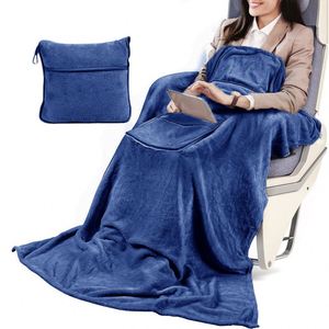 Lightweight Portable Hiking Drawstring Stowable Travel Foreign Trade Wholesale Solid Color Flannel Camping Blanket - Product Image 1