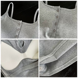 Canottiera da donna <span class=keywords><strong>con</strong></span> bottone canottiera tinta unita per Top sottile da donna <span class=keywords><strong>con</strong></span> reggiseno seno imbottito - Product Image 6