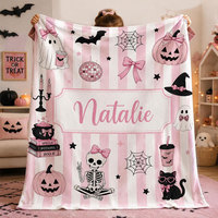 Couverture rose personnalisée pour Halloween, motif fantôme Kawaii, en polaire douce et flanelle, cadeau confortable pour filles, enfants et femmes
