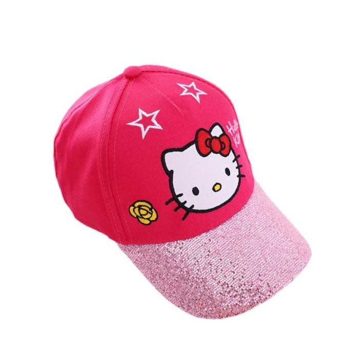 Шапка с красным котенком и блестками для девочек